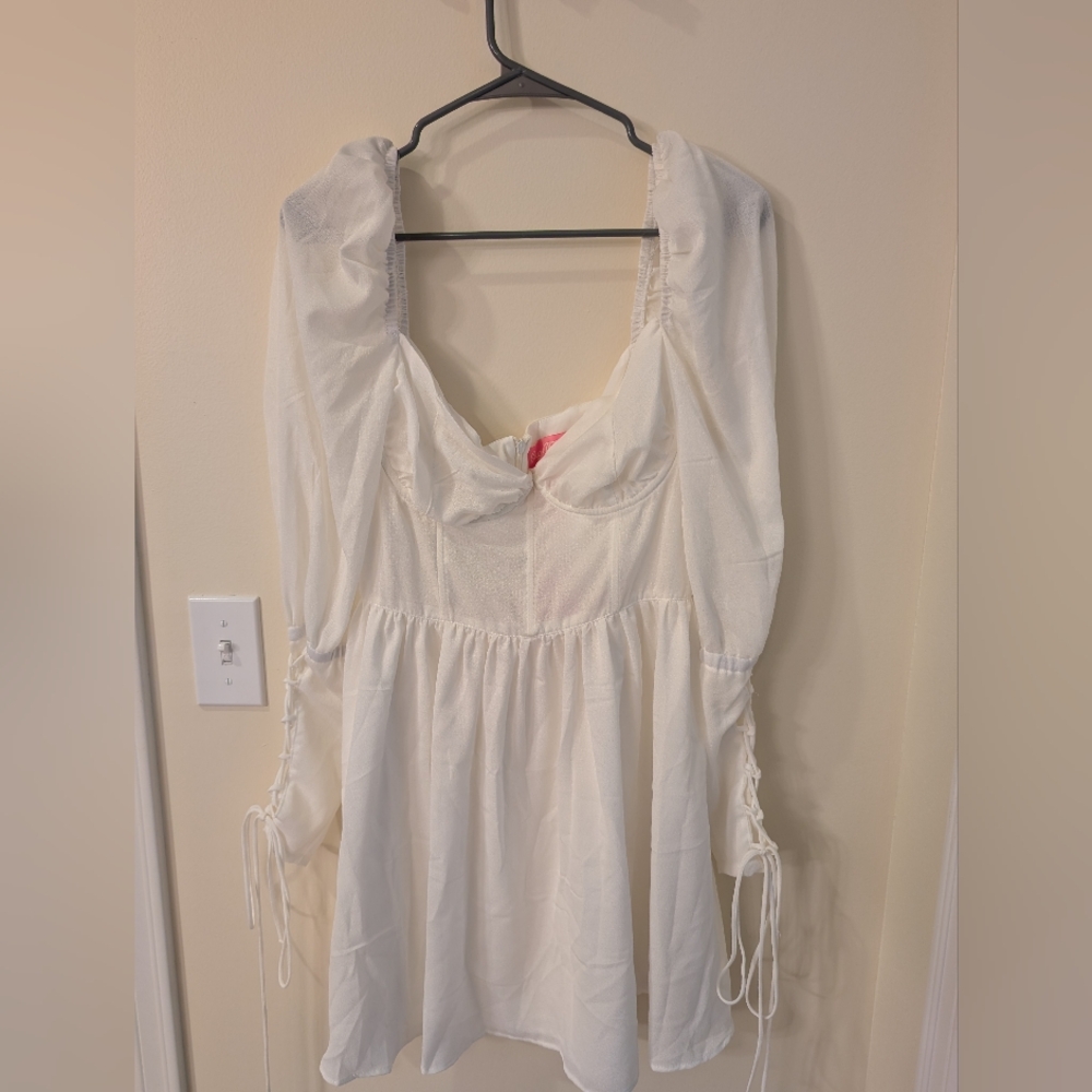 NWT | Sugar Thrillz | Dolls Kill | White Lace Up Corset Long Sleeve Dress